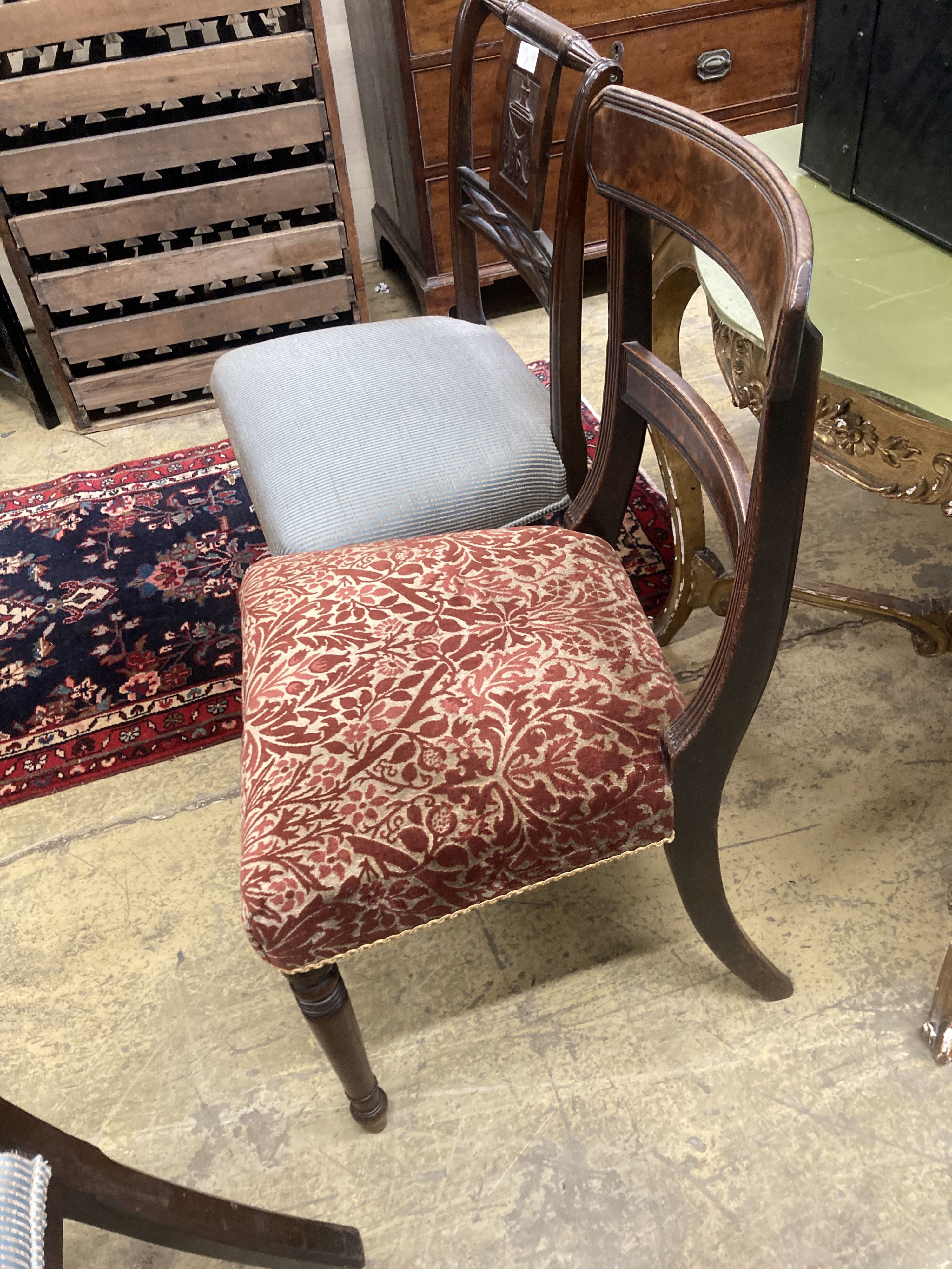 A pair of George IV style mahogany dining chairs and one other chair